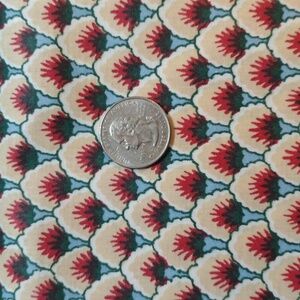 VTG Province Claudine Waverly Fabric Cream Red Teal Remnant 45" x 16"